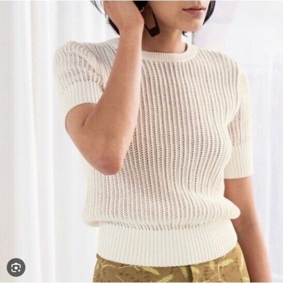 & Other Stories Sweater Ivory‎ Open Crochet Open Knit Women Size Small - Picture 2 of 8